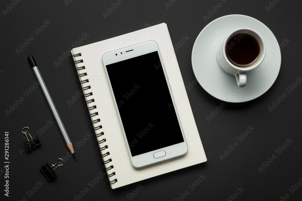 Office desk table with supplies. Flat lay Business workplace and objects. Top view. Copy space for text Office desk table with supplies. Flat lay Business workplace and objects. Top view. Copy space for text