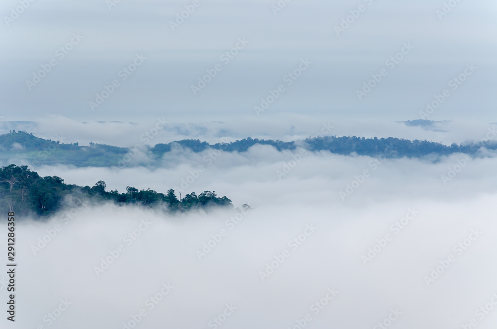 Mist over the top of mountain, sea of mist and clouds