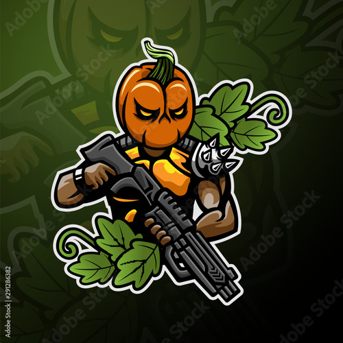 Pumpkin head soldier logo gaming esport