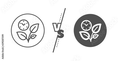 Grow plant leaf sign. Versus concept. Leaves line icon. Environmental care symbol. Line vs classic leaves icon. Vector