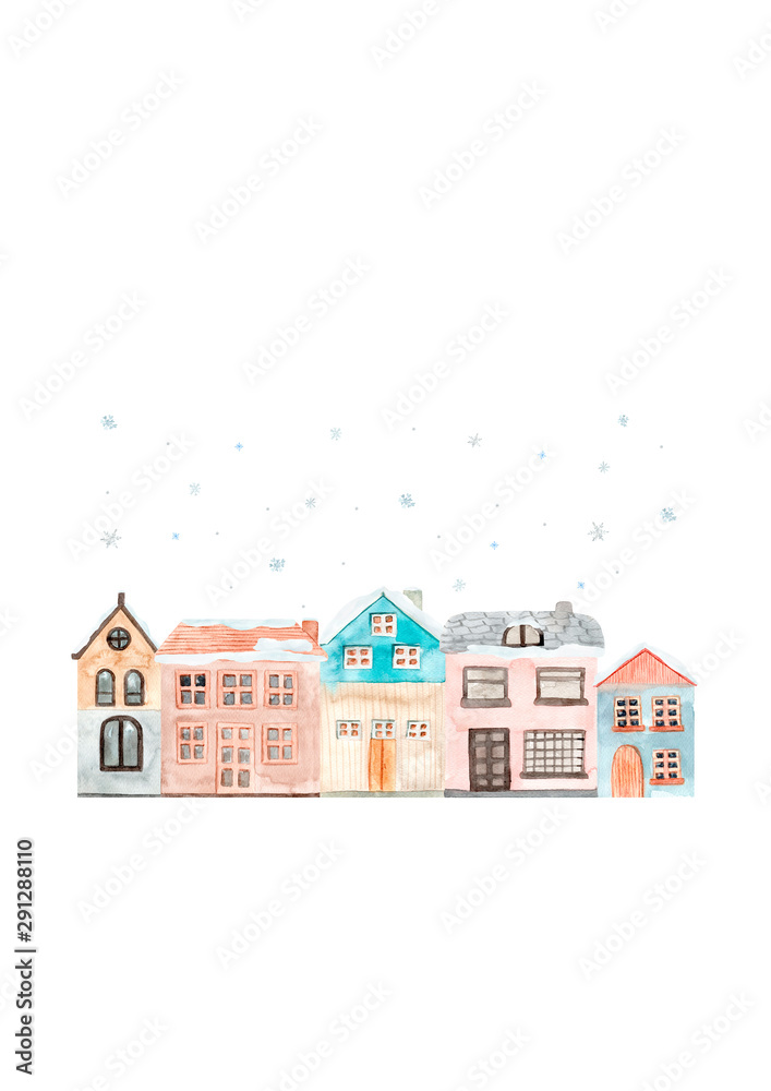 Hand painted watercolor cute house. Isolated on white background. Hand drawn illustration. Hand painted watercolor cute house. Isolated on white background. Hand drawn illustration.