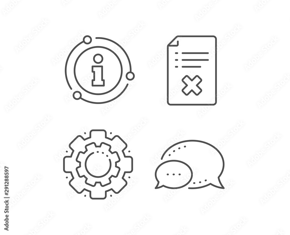 Reject file line icon. Chat bubble, info sign elements. Decline document sign. Delete file. Linear reject file outline icon. Information bubble. Vector Reject file line icon. Chat bubble, info sign elements. Decline document sign. Delete file. Linear reject file outline icon. Information bubble. Vector