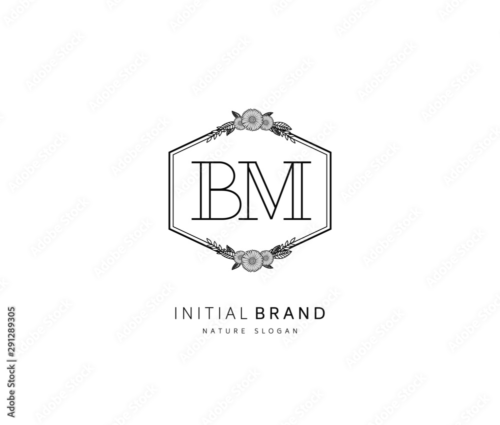 B M BM Beauty vector initial logo, handwriting logo of initial signature, wedding, fashion, jewerly, boutique, floral and botanical with creative template for any company or business.