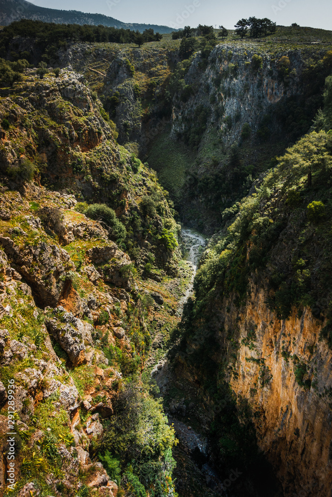 View of narrow valley over Aradena George in Aradena, Crete