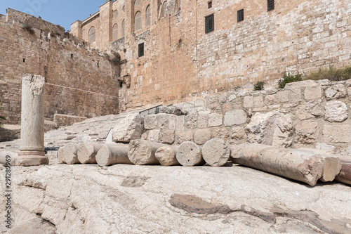 Archaeological site near the walls of the Temple Mount near the Dung Gate in the Old City in Jerusalem, Israel