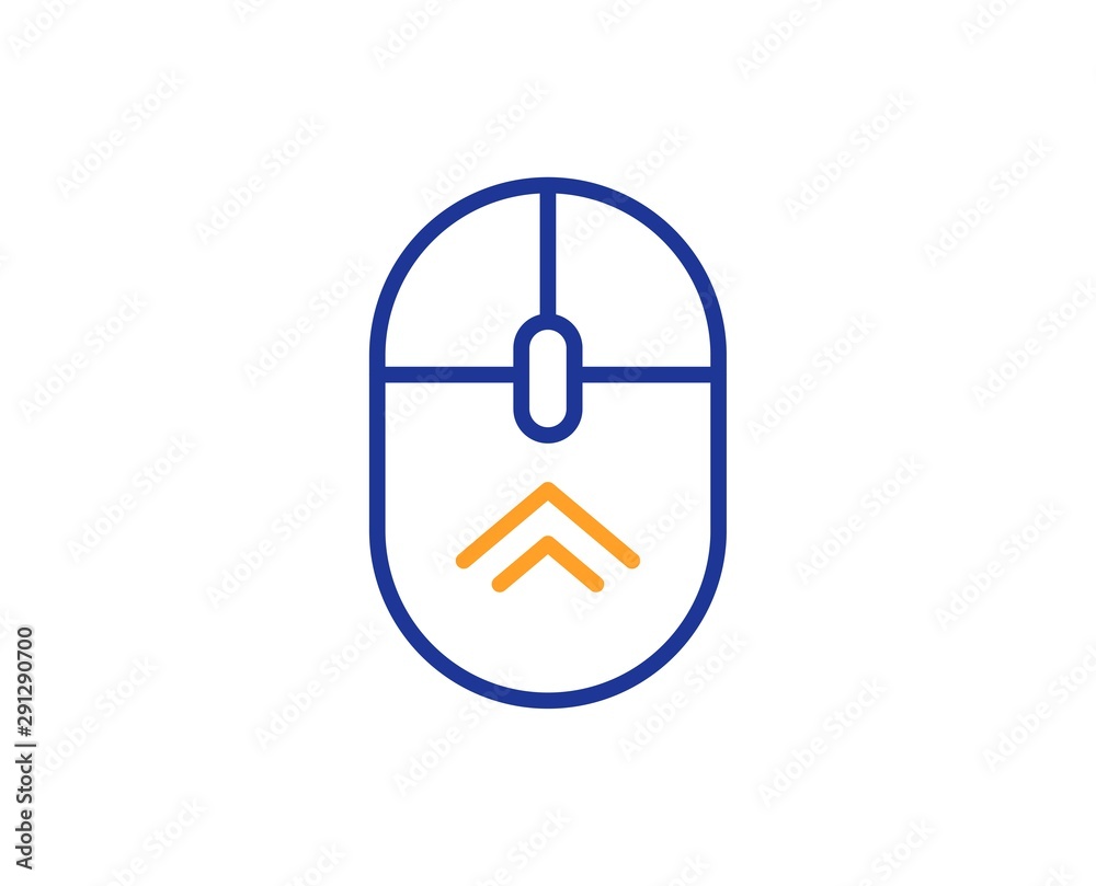 Scrolling arrow sign. Swipe up mouse line icon. Landing page scroll symbol. Colorful outline concept. Blue and orange thin line swipe up icon. Vector Scrolling arrow sign. Swipe up mouse line icon. Landing page scroll symbol. Colorful outline concept. Blue and orange thin line swipe up icon. Vector