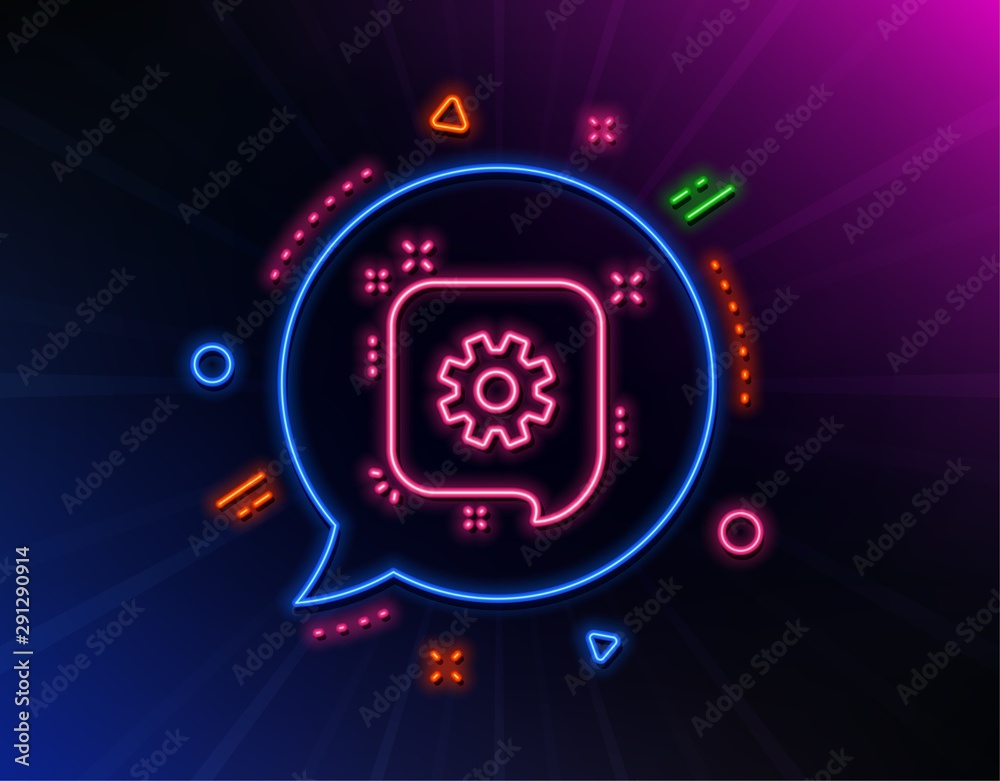 Cogwheel line icon. Neon laser lights. Technical settings sign. Glow laser speech bubble. Neon lights chat bubble. Banner badge with cogwheel icon. Vector Cogwheel line icon. Neon laser lights. Technical settings sign. Glow laser speech bubble. Neon lights chat bubble. Banner badge with cogwheel icon. Vector