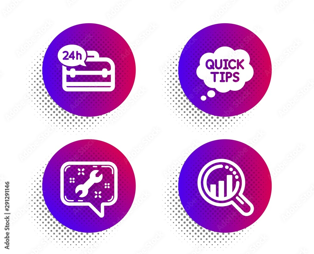 Quick tips, Spanner and 24h service icons simple set. Halftone dots button. Seo analysis sign. Helpful tricks, Repair service, Support. Targeting chart. Technology set. Vector Quick tips, Spanner and 24h service icons simple set. Halftone dots button. Seo analysis sign. Helpful tricks, Repair service, Support. Targeting chart. Technology set. Vector