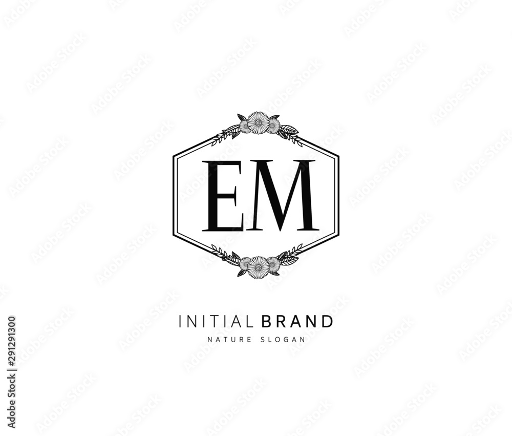 E M EM Beauty vector initial logo, handwriting logo of initial signature, wedding, fashion, jewerly, boutique, floral and botanical with creative template for any company or business.