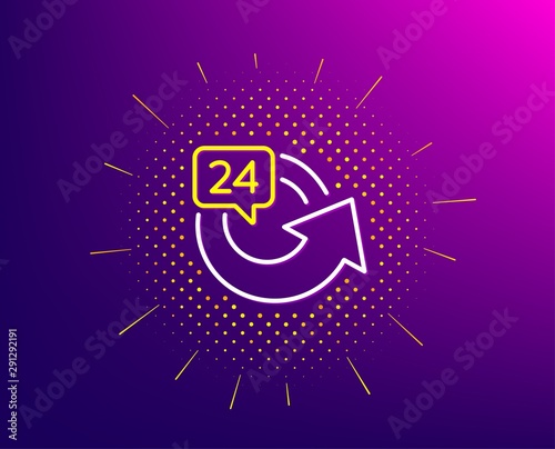 24 hours service line icon. Halftone pattern. Repeat every day sign. Refund symbol. Gradient background. 24 hours line icon. Yellow halftone pattern. Vector