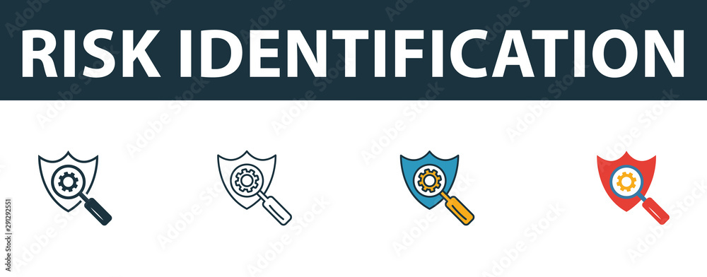 Risk Identification icon set. Four simple symbols in diferent styles ...