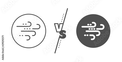 Strong wind sign. Versus concept. Windy weather line icon. Line vs classic windy weather icon. Vector