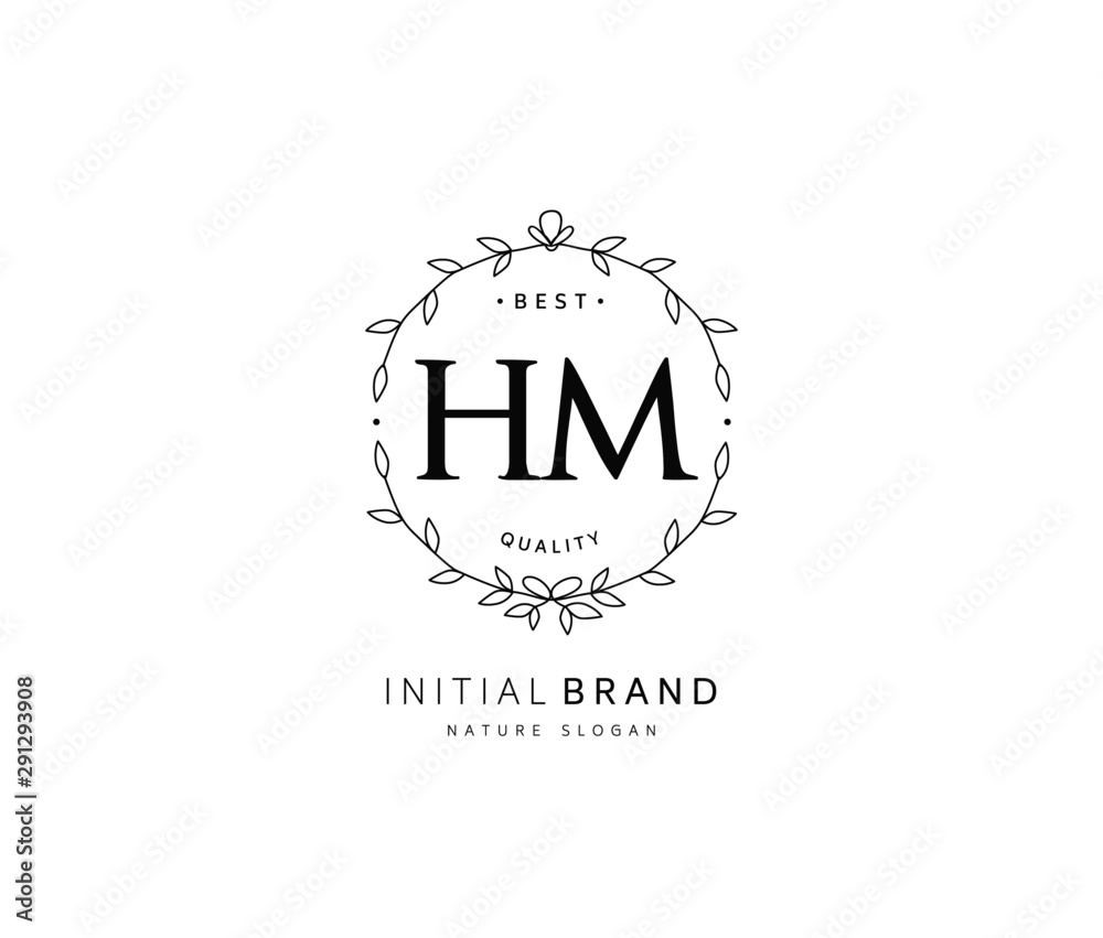 H M HM Beauty vector initial logo, handwriting logo of initial signature, wedding, fashion, jewerly, boutique, floral and botanical with creative template for any company or business.