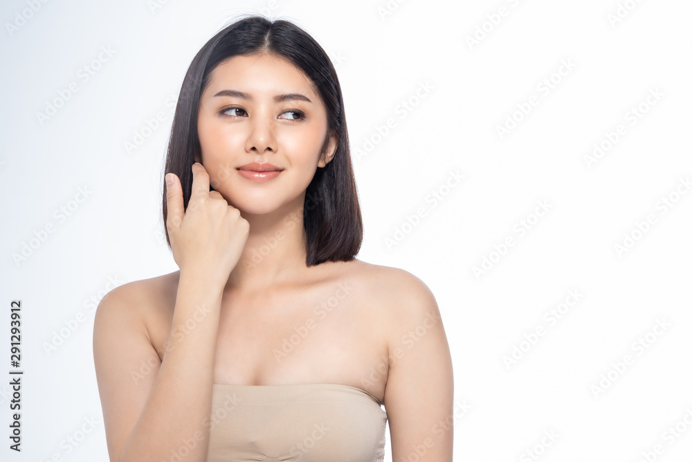 Beautiful Young Asian Woman short hair with Clean Fresh Skin. Face care, Facial treatment, Cosmetology, beauty and healthy skin and cosmetic ideas concept. Beautiful Young Asian Woman short hair with Clean Fresh Skin. Face care, Facial treatment, Cosmetology, beauty and healthy skin and cosmetic ideas concept.