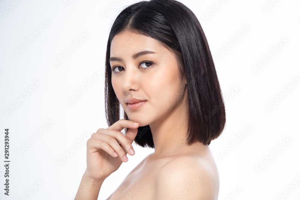 Beautiful Young Asian Woman short hair with Clean Fresh Skin. Face care, Facial treatment, Cosmetology, beauty and healthy skin and cosmetic ideas concept. Beautiful Young Asian Woman short hair with Clean Fresh Skin. Face care, Facial treatment, Cosmetology, beauty and healthy skin and cosmetic ideas concept.