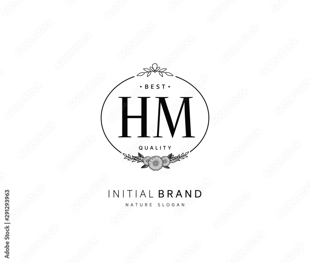 H M HM Beauty vector initial logo, handwriting logo of initial signature, wedding, fashion, jewerly, boutique, floral and botanical with creative template for any company or business.