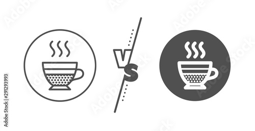 Hot drink sign. Versus concept. Cafe creme icon. Beverage symbol. Line vs classic cafe creme icon. Vector