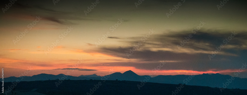 Panoramic silhouette of Greek mountain landscape, Greece