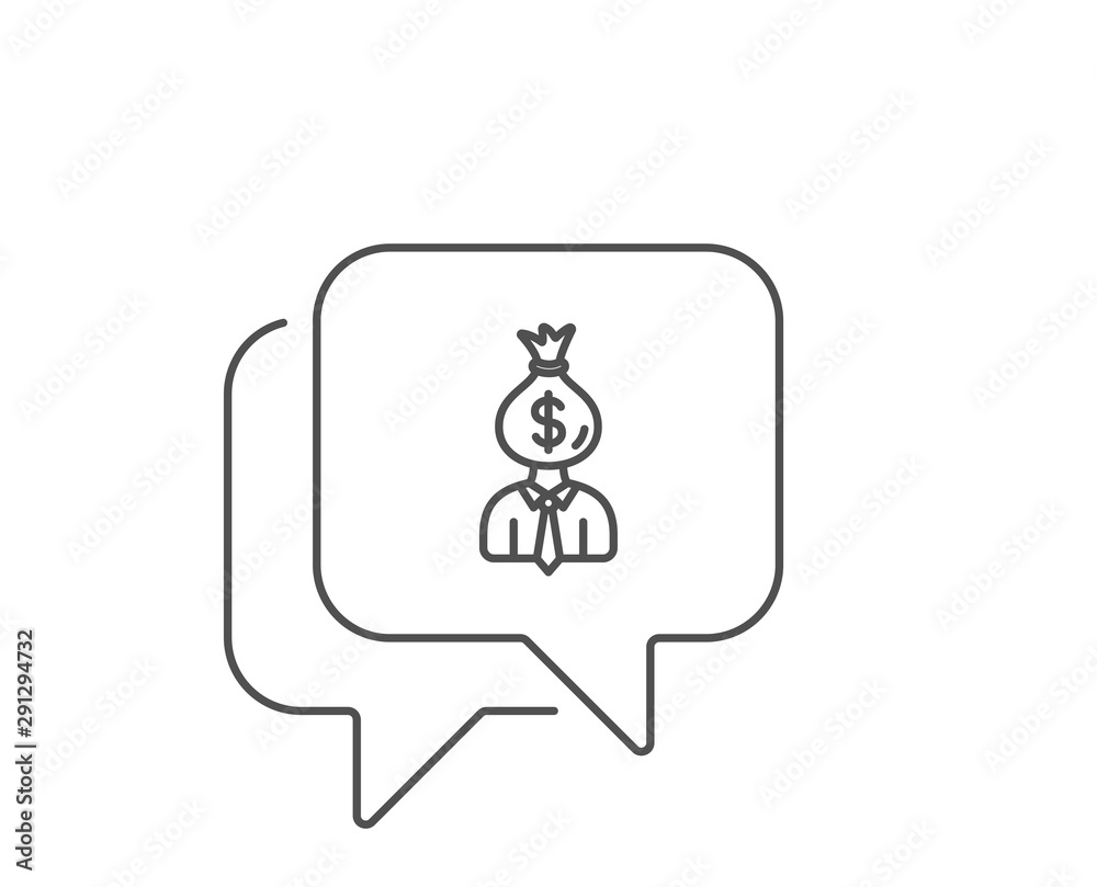 Businessman earnings line icon. Chat bubble design. Dollar money bag sign. Outline concept. Thin line manager icon. Vector Businessman earnings line icon. Chat bubble design. Dollar money bag sign. Outline concept. Thin line manager icon. Vector