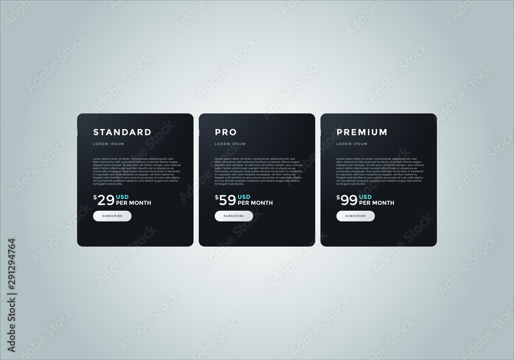 Obraz premium Pricing table vector. order, box, button, list for web. price list. mobile.