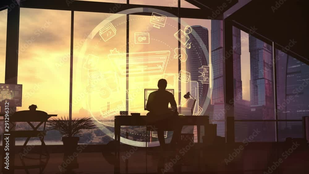 Web designer silhouette at work.