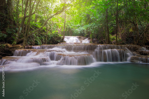 beautiful deep forest waterfall in Thailand, Erawan waterfall