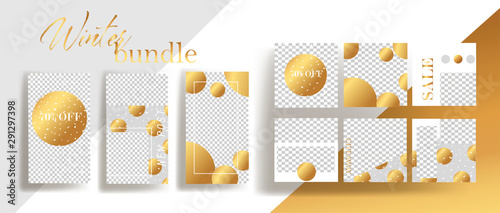  Design backgrounds for social media banner.Set of instagram stories and post frame templates.Vector cover. Mockup for personal blog or shop.Layout for promotion.Endless square puzzle.