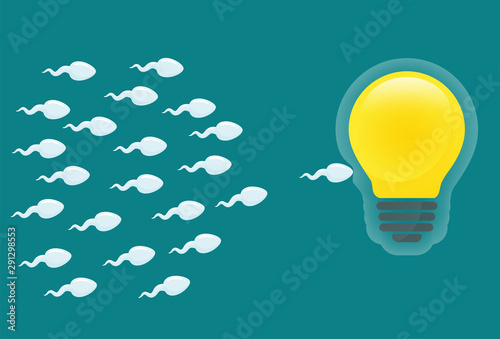 Many sperm ran for the light bulb. Concept of a company looking for creative people to join.