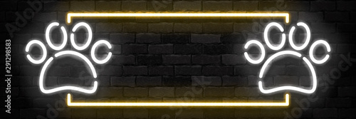 Vector realistic isolated neon sign of Pet Shop frame logo for template decoration and mockup covering on the wall background. Concept of veterinary and pet care.