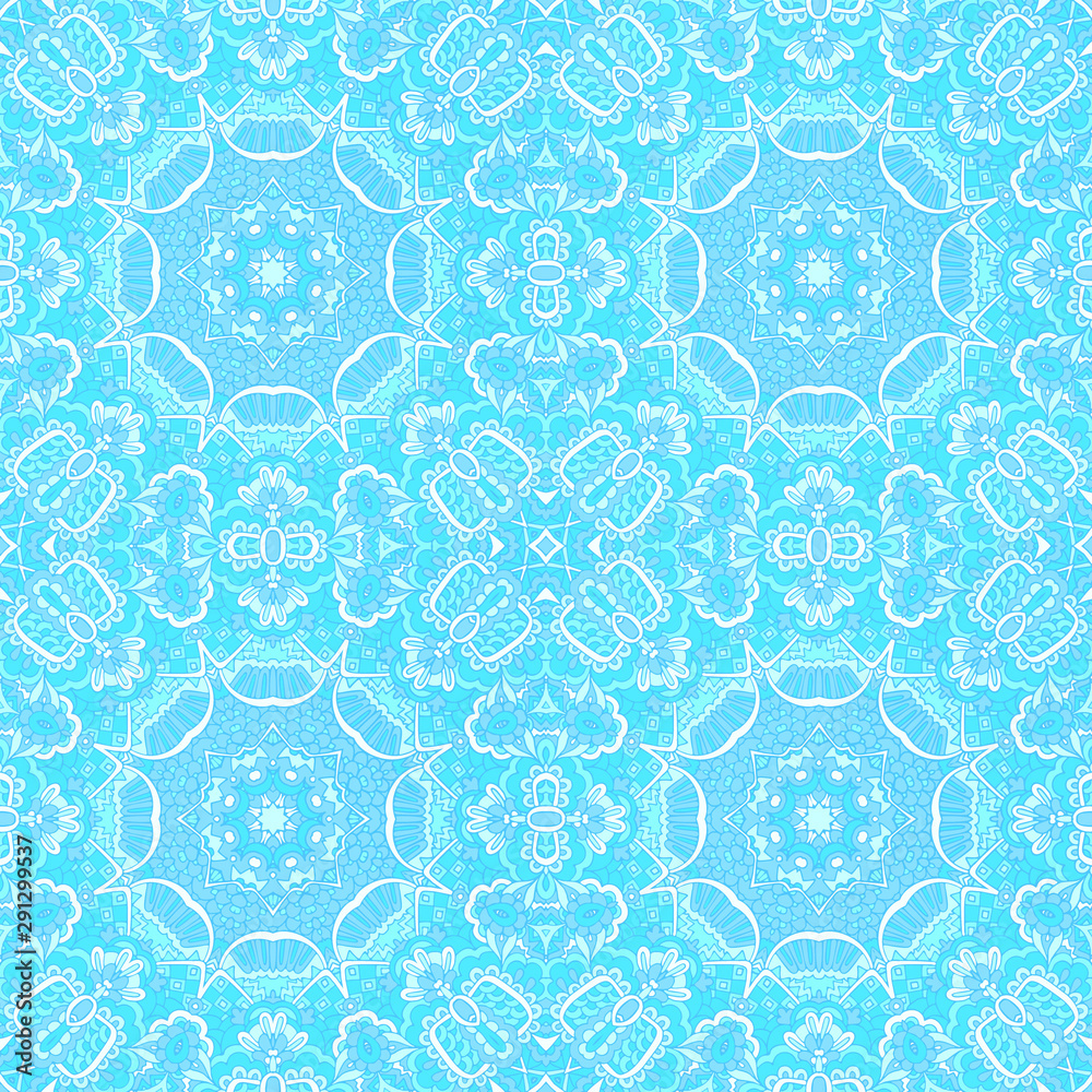 Texture seamless vector pattern arabesque from blue and white oriental tiles, ornaments doodle