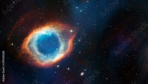 Space cosmic background of supernova nebula and stars field photo