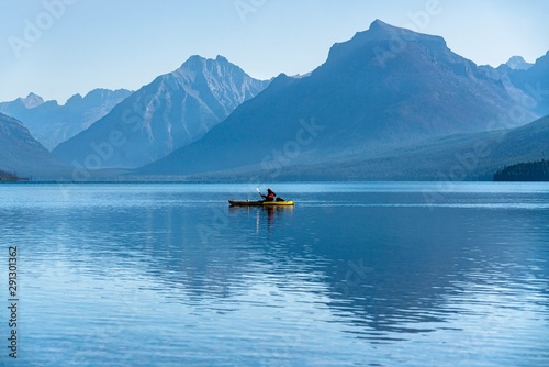 A morning kayaking on Lake McDonald in Glacier National Park, Montana, USA