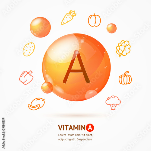 Realistic Detailed 3d Vitamin A Card Concept. Vector