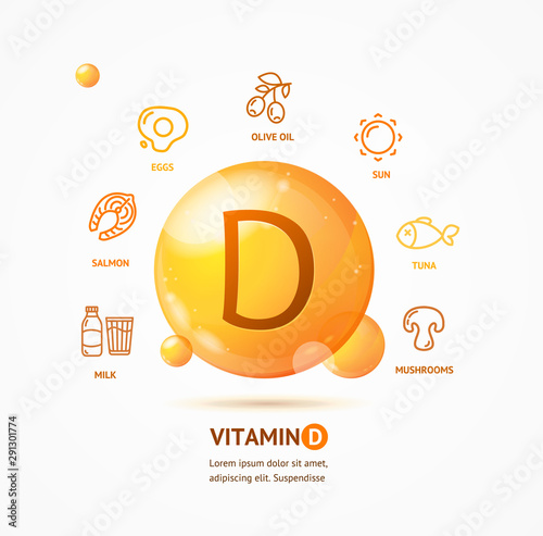 Realistic Detailed 3d Vitamin D Card Concept. Vector