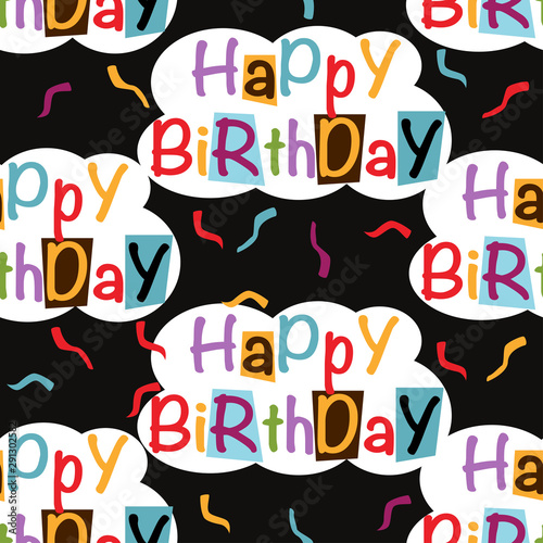 seamless pattern Happy Birthday on black background - vector illustration, eps