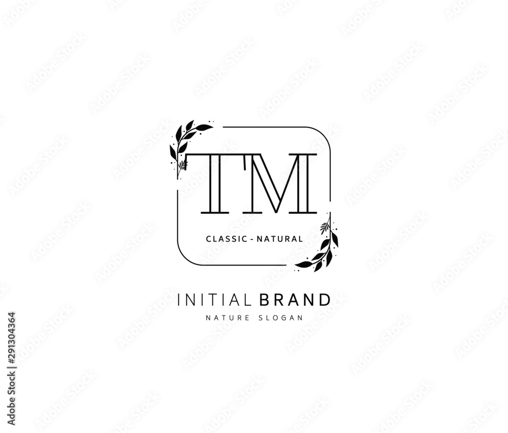 T M TM Beauty vector initial logo, handwriting logo of initial signature, wedding, fashion, jewerly, boutique, floral and botanical with creative template for any company or business.