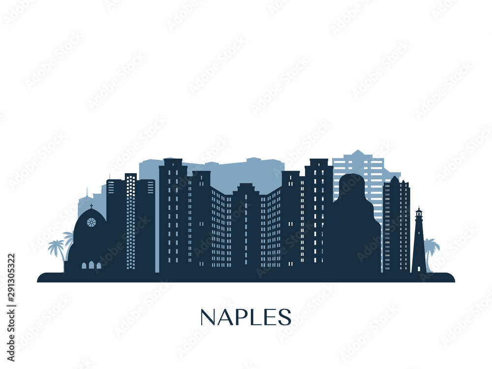Naples USA skyline, monochrome silhouette. Vector illustration.