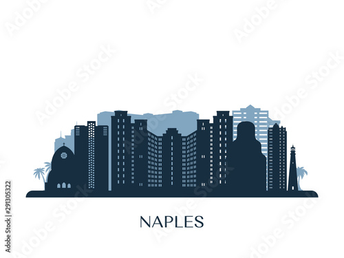 Naples USA skyline, monochrome silhouette. Vector illustration.