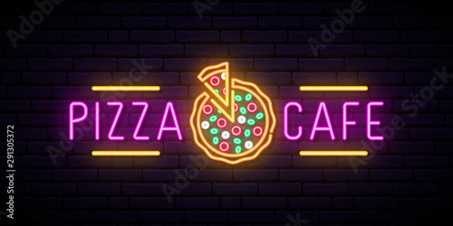 Voilages Emblème de café pizza néon. Logo pour pizzeria. Enseigne lumineuse  pizzeria. Illustration vectorielle. - NikkelArt.be