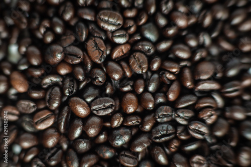 Roasted dark brown coffee bean cloe up