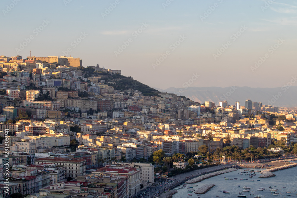 Naples Italy. 26 August 2019. The Gulf of Naples, in the foreground the castel dell'ovo and in the background the Vesuvius.