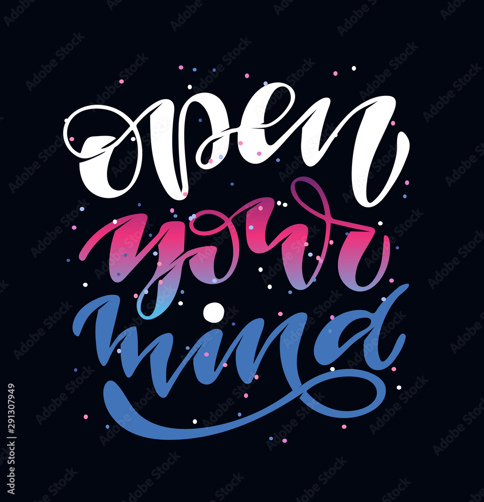 Open your Mind - cute motivation template lettering postcard poster banner art