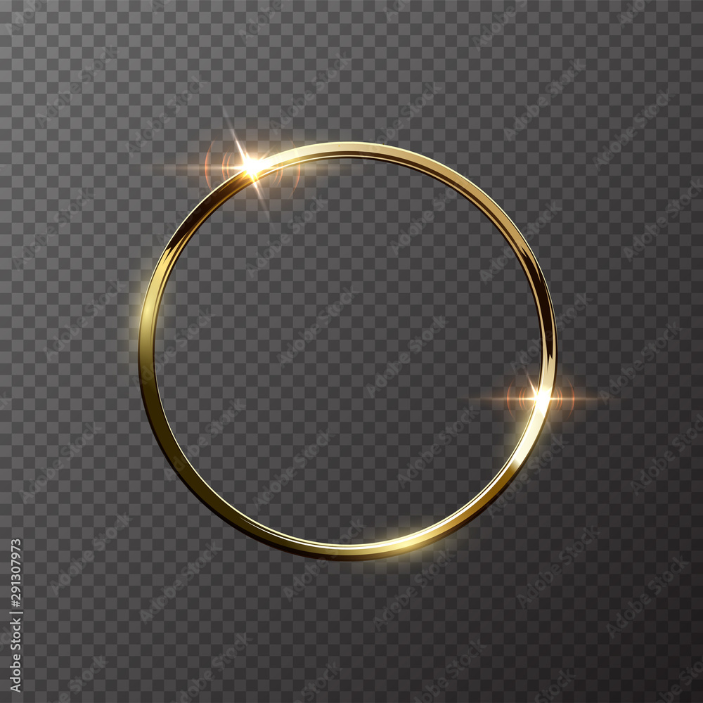 Golden sparkling ring isolated on transparent background. Vector golden frame. Golden sparkling ring isolated on transparent background. Vector golden frame.