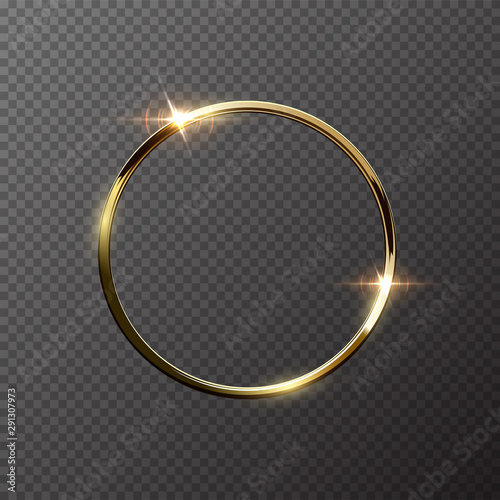 Golden sparkling ring isolated on transparent background. Vector golden frame.