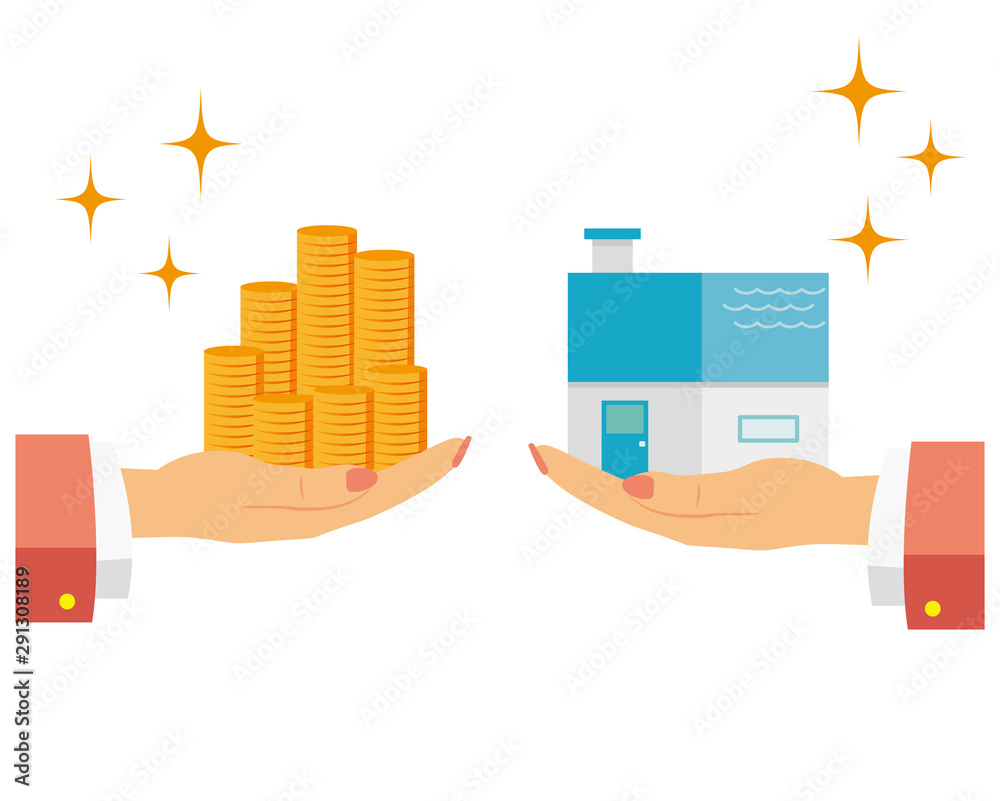 住宅 家 イラスト 一軒家 マイホーム 販売 手 お金 Stock Vector Adobe Stock