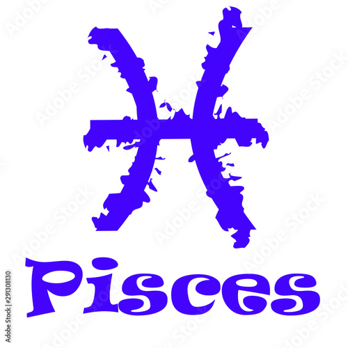 Pisces zodiac sign in watercolor indigo with ravie style name