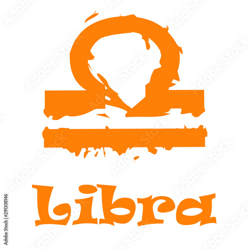 Libra zodiac sign in watercolor orange with ravie style name