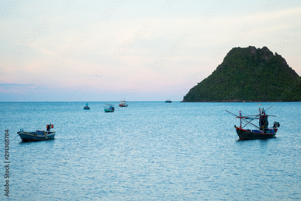 Fishing Boat on the coast at Sam Roi Yot beach Prachuap Khiri Khan in Thailand. Fishing Boat on the coast at Sam Roi Yot beach Prachuap Khiri Khan in Thailand.