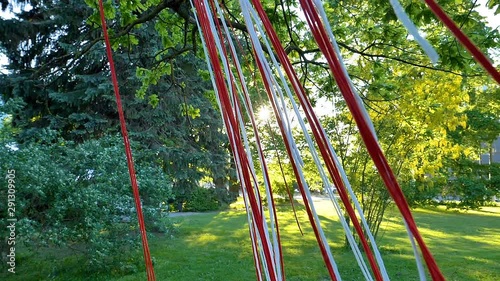 Red and white bantings on the park photo