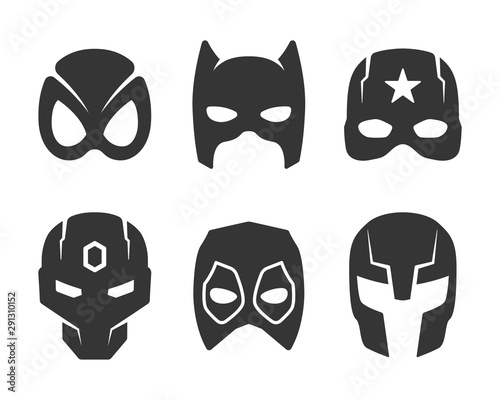 black super hero face mask icons set